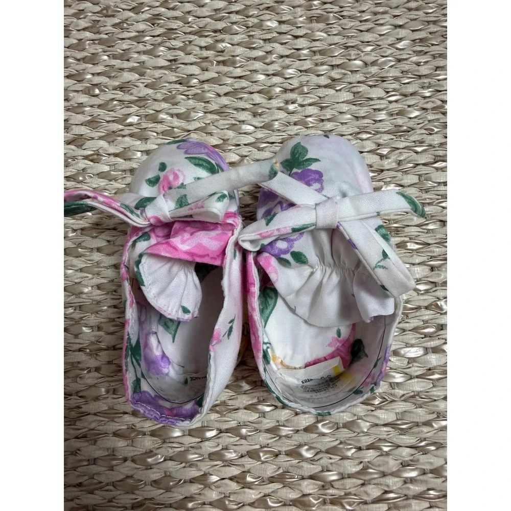 Vintage Floral Baby Booties Pink Cottagecore Bow Crib Shoes‎ 3-6 Months infant